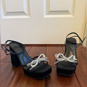 Elegant Black Women's Heels with Pearl Embellishments